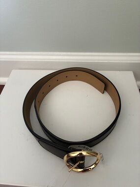 MICHAEL KORS Belt Women's Small Black Round Gold Buckle Leather PU Trim